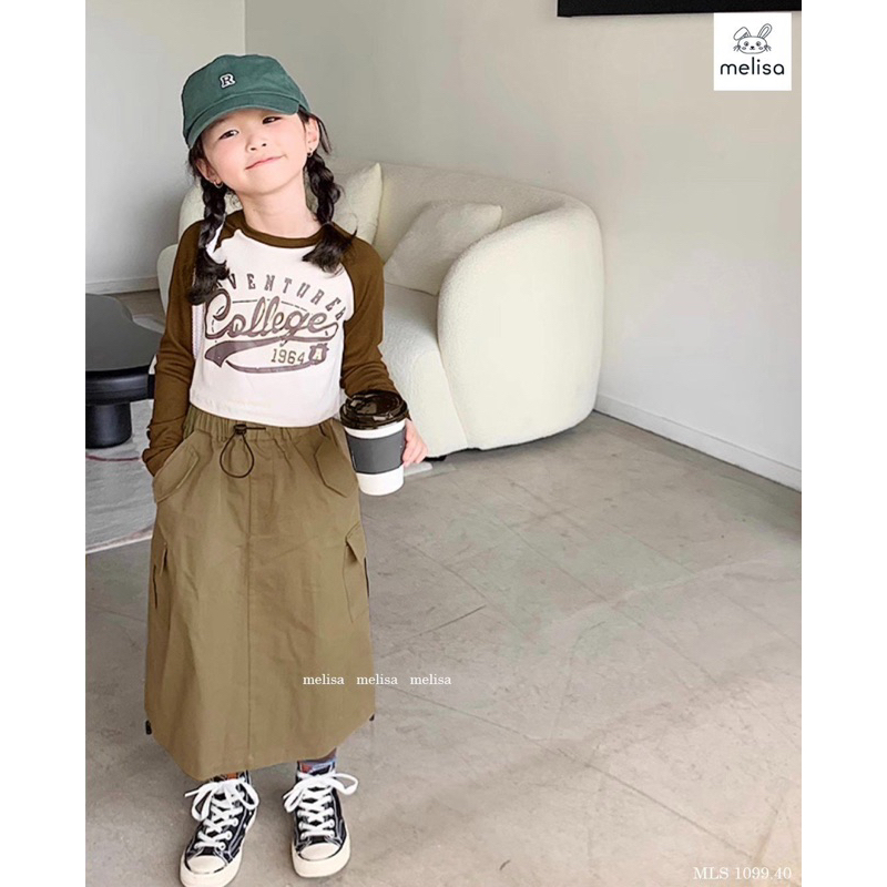 Bộ Melisa áo chữ+chân váy kaki túi hộp siêu mềm 12-45kg