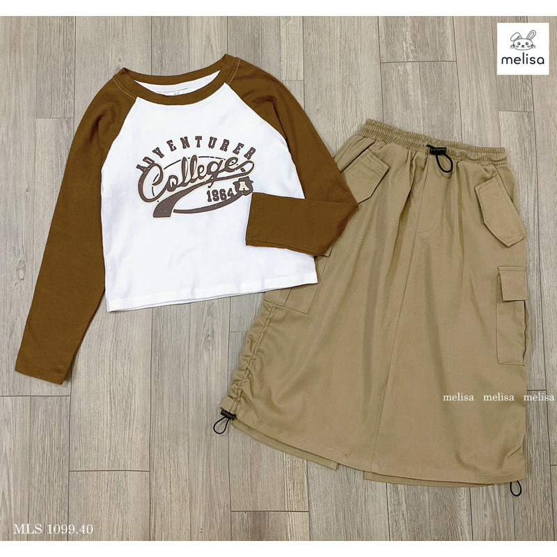 Bộ Melisa áo chữ+chân váy kaki túi hộp siêu mềm 12-45kg