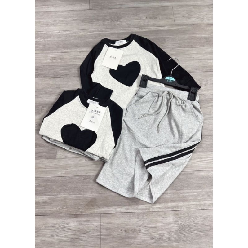 Set áo trái tim đen mix chân váy ghi cho bé- Có buôn sỉ-SP 5008
