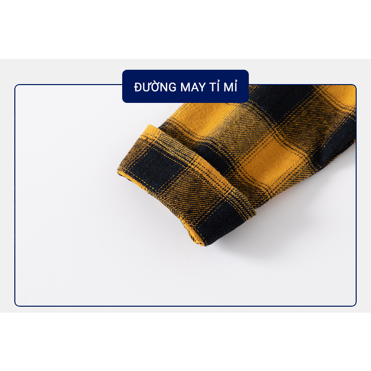 Áo sơ mi dạ cho bé WELLKIDS áo sơ mi bé trai hoạ tiết kẻ caro thu đông 2023