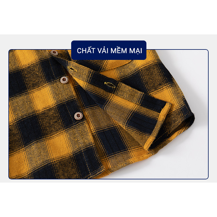 Áo sơ mi dạ cho bé WELLKIDS áo sơ mi bé trai hoạ tiết kẻ caro thu đông 2023