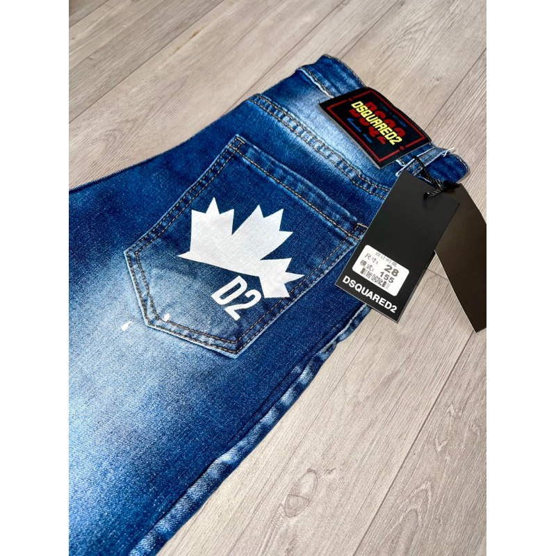 Quần Jean Nam DSQ Form Slimfit Quần Bò Nam Xanh Họa Tiết Mài Nhẹ Hai Mặt In logo Lá Phong Túi Sau 2023