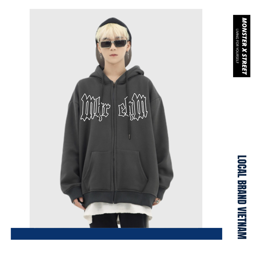 Áo Hoodie Zip MM MONSTER X STREET Khoác Nỉ Mũ Kéo Khóa Basic Nỉ Bông Cotton Unisex nam nữ Local Brand