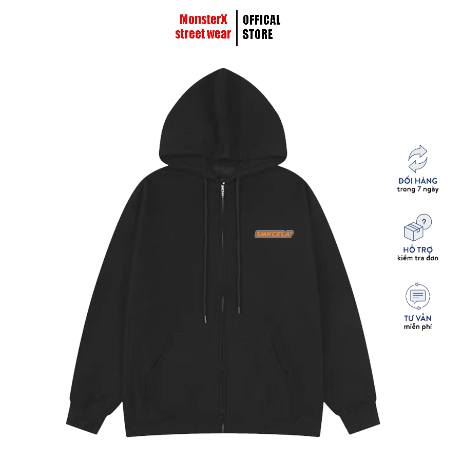 Áo Hoodie Zip MONSTER X STREET mác cam SMK Khoác Nỉ Mũ Kéo Khóa Basic Nỉ Bông Cotton Unisex nam nữ Local Brand