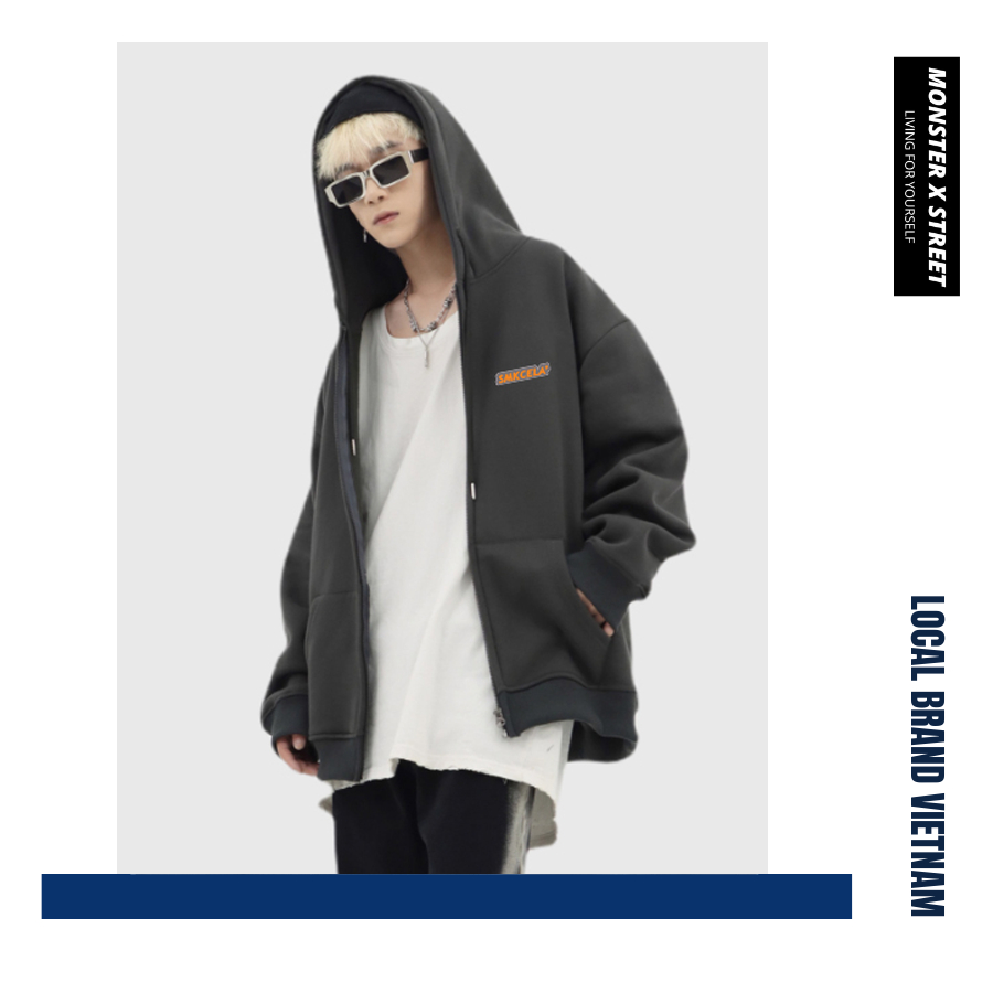 Áo Hoodie Zip MONSTER X STREET mác cam SMK Khoác Nỉ Mũ Kéo Khóa Basic Nỉ Bông Cotton Unisex nam nữ Local Brand