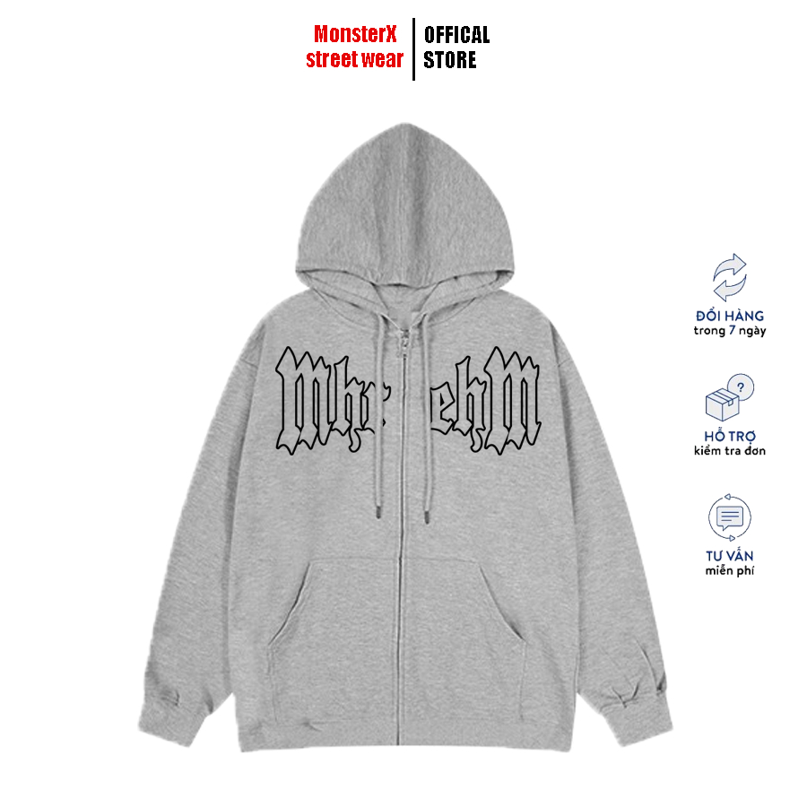Áo Hoodie Zip MM MONSTER X STREET Khoác Nỉ Mũ Kéo Khóa Basic Nỉ Bông Cotton Unisex nam nữ Local Brand