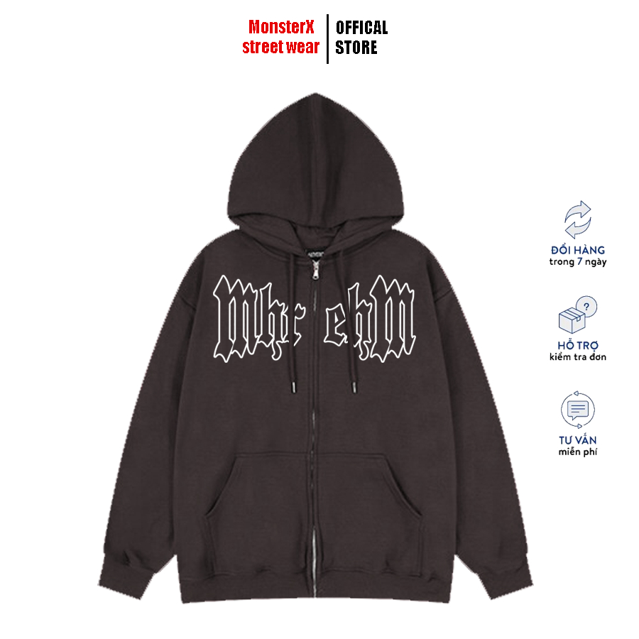 Áo Hoodie Zip MM MONSTER X STREET Khoác Nỉ Mũ Kéo Khóa Basic Nỉ Bông Cotton Unisex nam nữ Local Brand