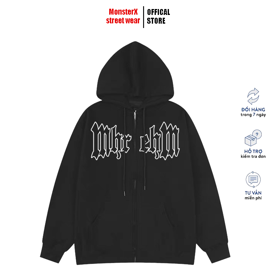 Áo Hoodie Zip MM MONSTER X STREET Khoác Nỉ Mũ Kéo Khóa Basic Nỉ Bông Cotton Unisex nam nữ Local Brand