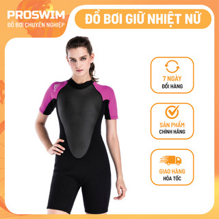 Bộ Bơi Nữ Liền Giữ Nhiệt (Wetsuit) Sbart 985 Hồng Đen - Dài Tới Đùi Dày 2mm