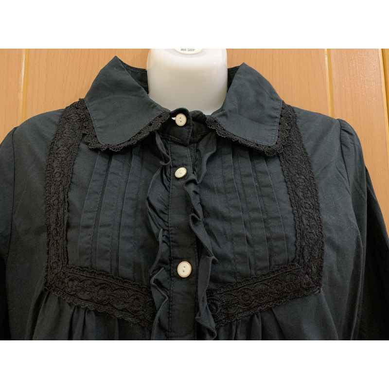 Áo blouse/sơ mi 2hand Nhật hiệu Sky Bomber màu đen bánh bèo