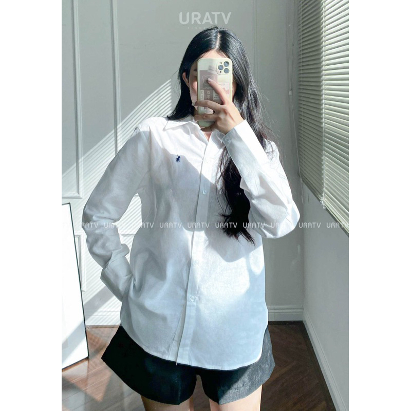 Áo sơ mi thêu P0.L0 245 chất linen phom suông