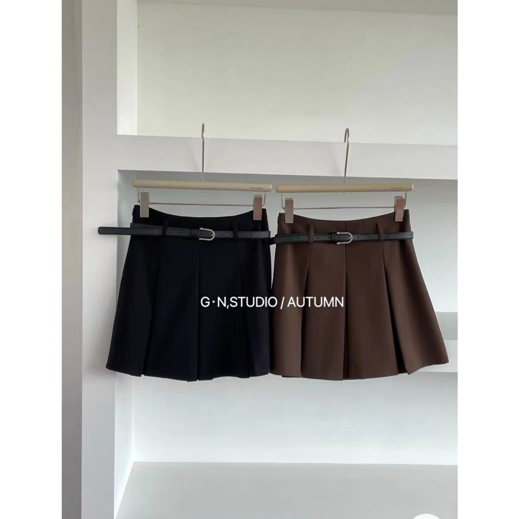 Chân váy xếp li to kèm belt 6663