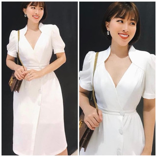 Đầm trắng vintage cổ úp váy dự tiệc