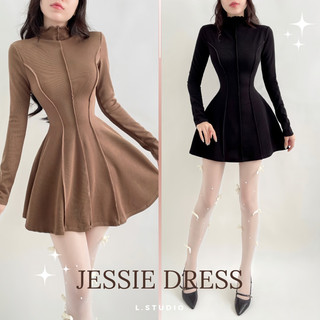 Jessie - Đầm cổ lọ tay dài Thu Đông form xoè siêu sang chảnh, chất thun gân xịn mịn