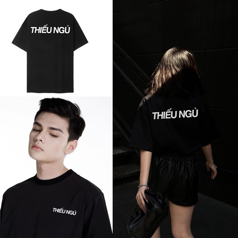 Áo thun phông cotton in chữ THIẾU NGỦ hai màu đen trắng phom rộng thoải mái, áo đôi nam nữ đẹp, áo nam nữ unisex