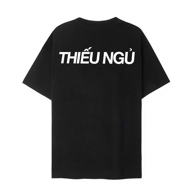 Áo thun phông cotton in chữ THIẾU NGỦ hai màu đen trắng phom rộng thoải mái, áo đôi nam nữ đẹp, áo nam nữ unisex