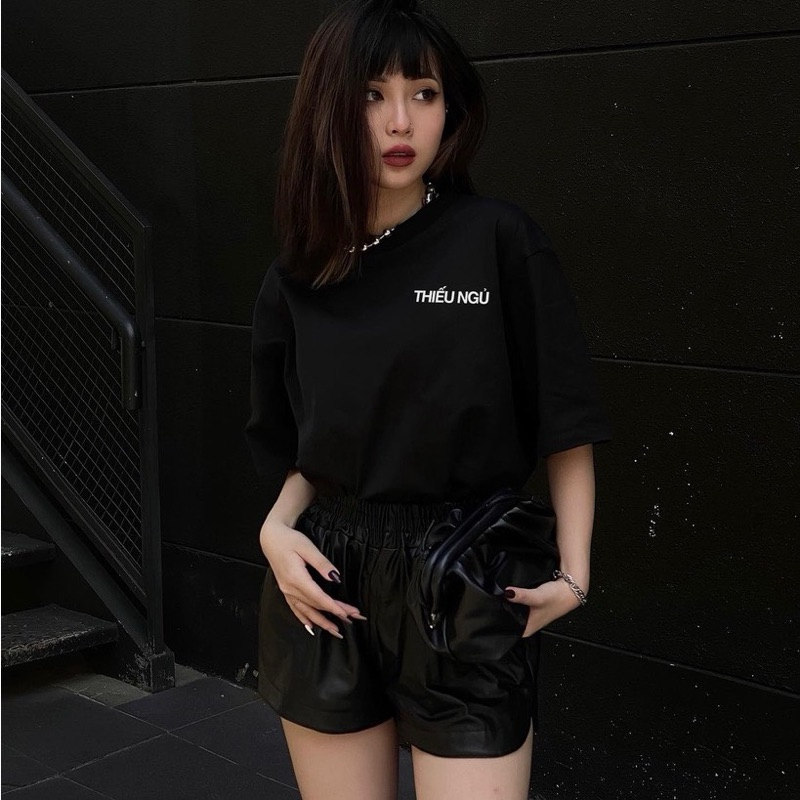 Áo thun phông cotton in chữ THIẾU NGỦ hai màu đen trắng phom rộng thoải mái, áo đôi nam nữ đẹp, áo nam nữ unisex