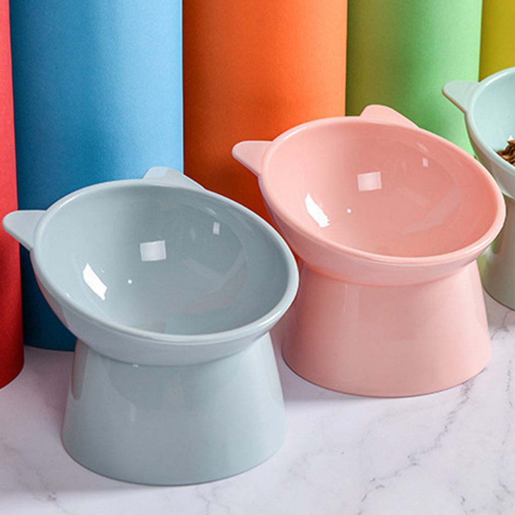 Chén ăn, bát ăn chống gù nhựa cứng hình tai mèo cho cún mèo xinh xắn dễ thương