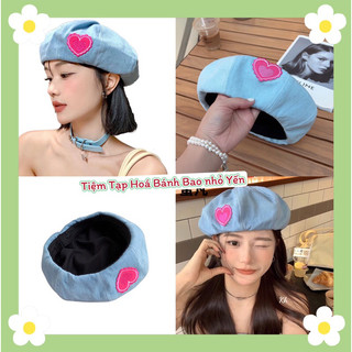 Nón mũ beret demin tag trái tim phong cách hàn quốc - hoả tốc cần thơ