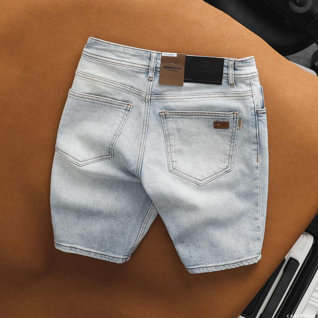 Quần Short Jean Nam XANH BẠC BURBERRY xịn logo TAG DA Thật, Khuy Nút Titan Hàng Xuất Xịn Cao Cấp Có Big Size