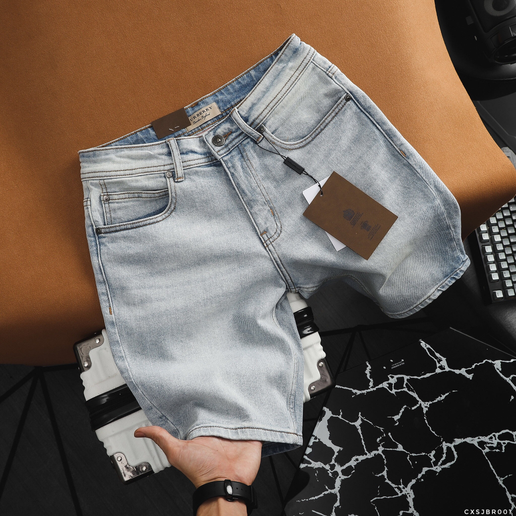 Quần Short Jean Nam XANH BẠC BURBERRY xịn logo TAG DA Thật, Khuy Nút Titan Hàng Xuất Xịn Cao Cấp Có Big Size