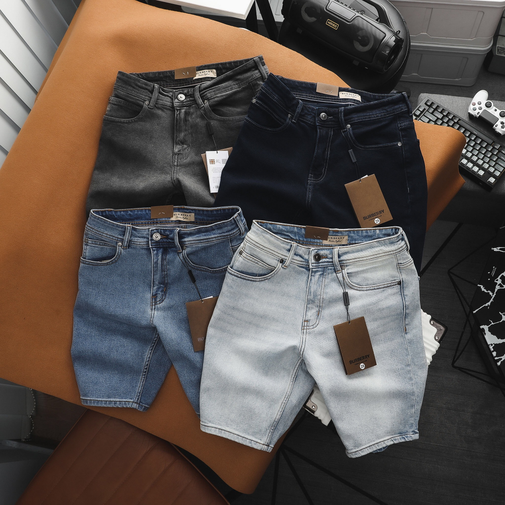 Quần Short Jean Nam XANH BẠC BURBERRY xịn logo TAG DA Thật, Khuy Nút Titan Hàng Xuất Xịn Cao Cấp Có Big Size
