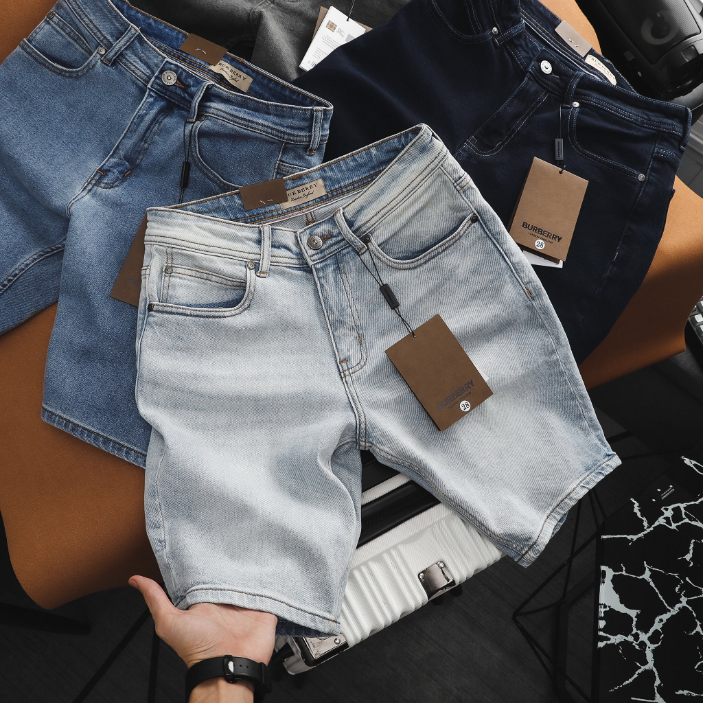 Quần Short Jean Nam XANH BẠC BURBERRY xịn logo TAG DA Thật, Khuy Nút Titan Hàng Xuất Xịn Cao Cấp Có Big Size