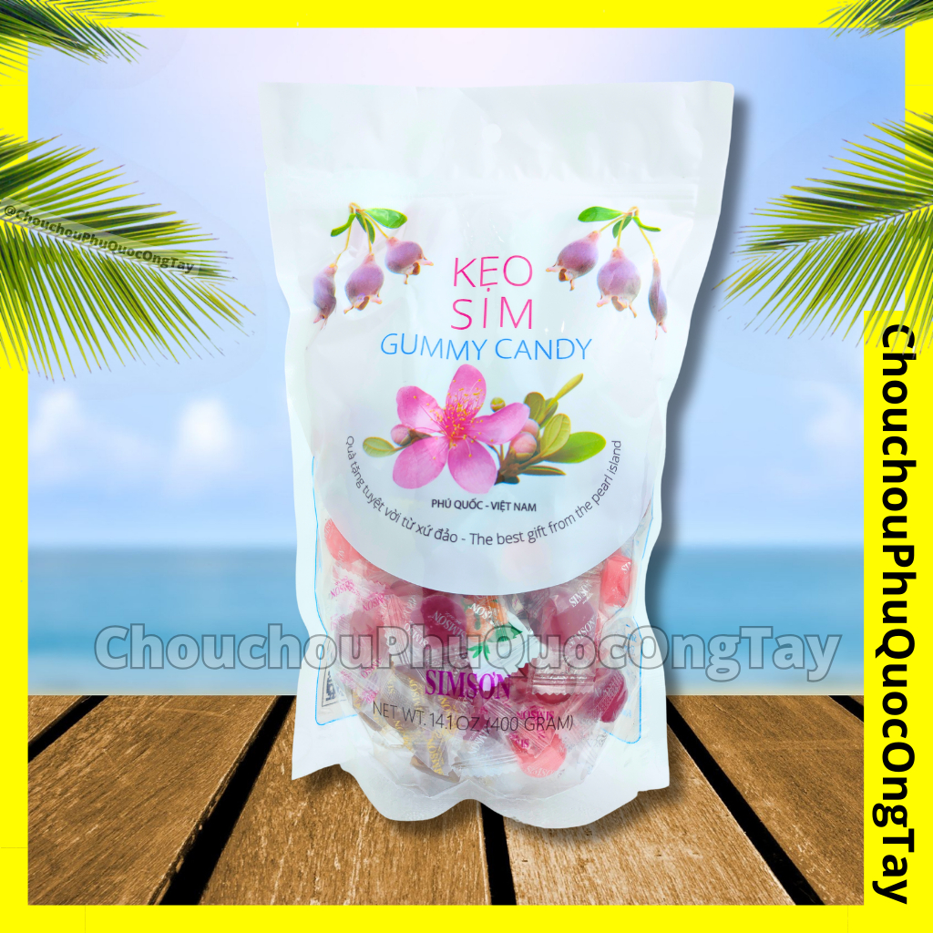 Kẹo dẻo mix 4 vị SIM SƠN, kẹo sim Phú Quốc, thạch sim, kẹo tiêu, kẹo thanh long - gói lớn 400g - Đặc sản Phú Quốc