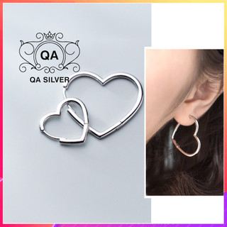Khuyên tai bạc 925 tròn trái tim dày chốt lẫy bông nam nữ S925 HEART QA SILVER Earrings EA230906