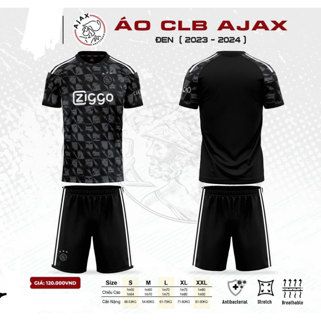 Quần áo đá bóng CLB Ajax Màu Đen
