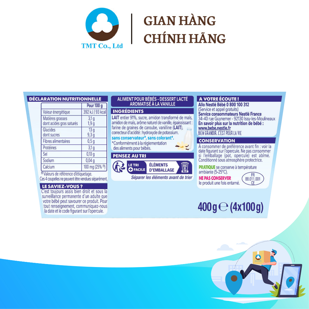 Váng sữa Nestlé P’tit Gourmand vị Vani 100g x 4 hũ