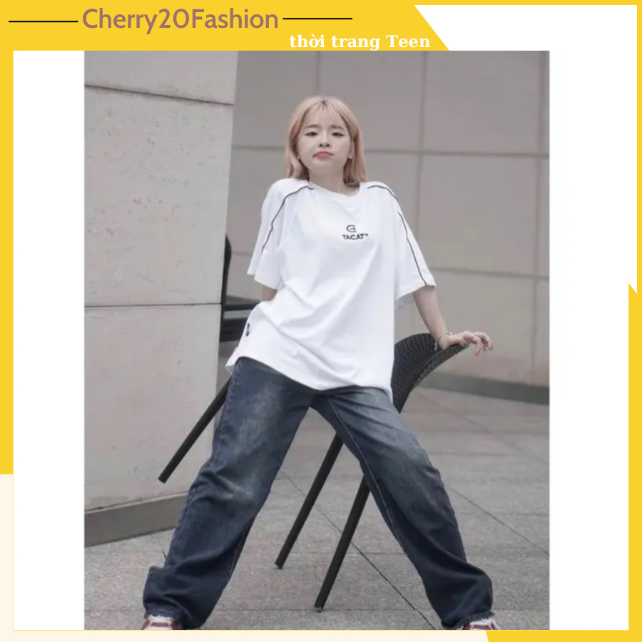 Áo thun tay lỡ viền vai logo ngực đang cực kì hot, áo phông tay lỡ chất cotton khô dày dặn, thoáng mát, phong cách