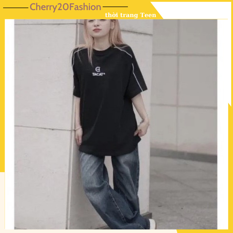 Áo thun tay lỡ viền vai logo ngực đang cực kì hot, áo phông tay lỡ chất cotton khô dày dặn, thoáng mát, phong cách