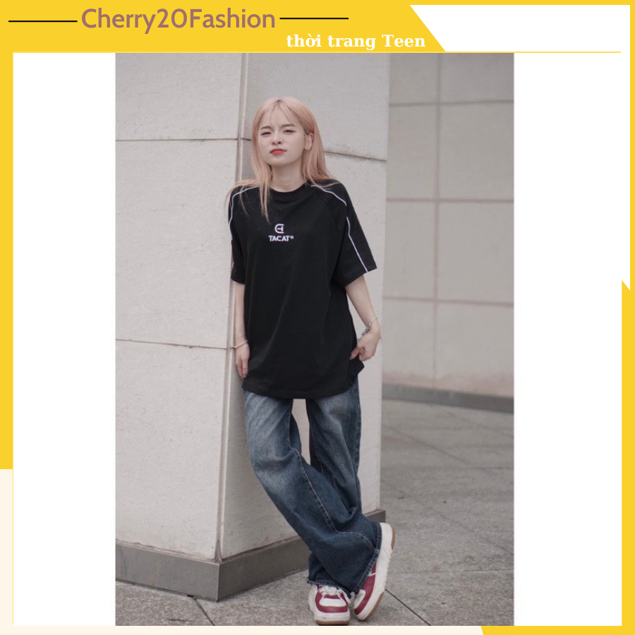 Áo thun tay lỡ viền vai logo ngực đang cực kì hot, áo phông tay lỡ chất cotton khô dày dặn, thoáng mát, phong cách