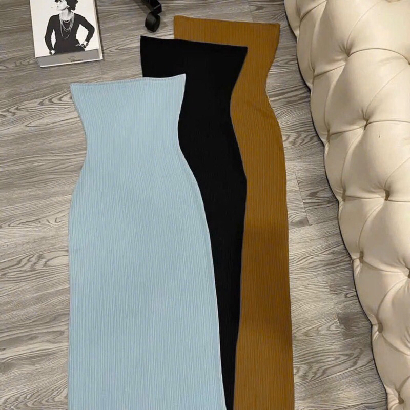 Đầm body cúp ngực dáng dài chất thun gân tôn dáng