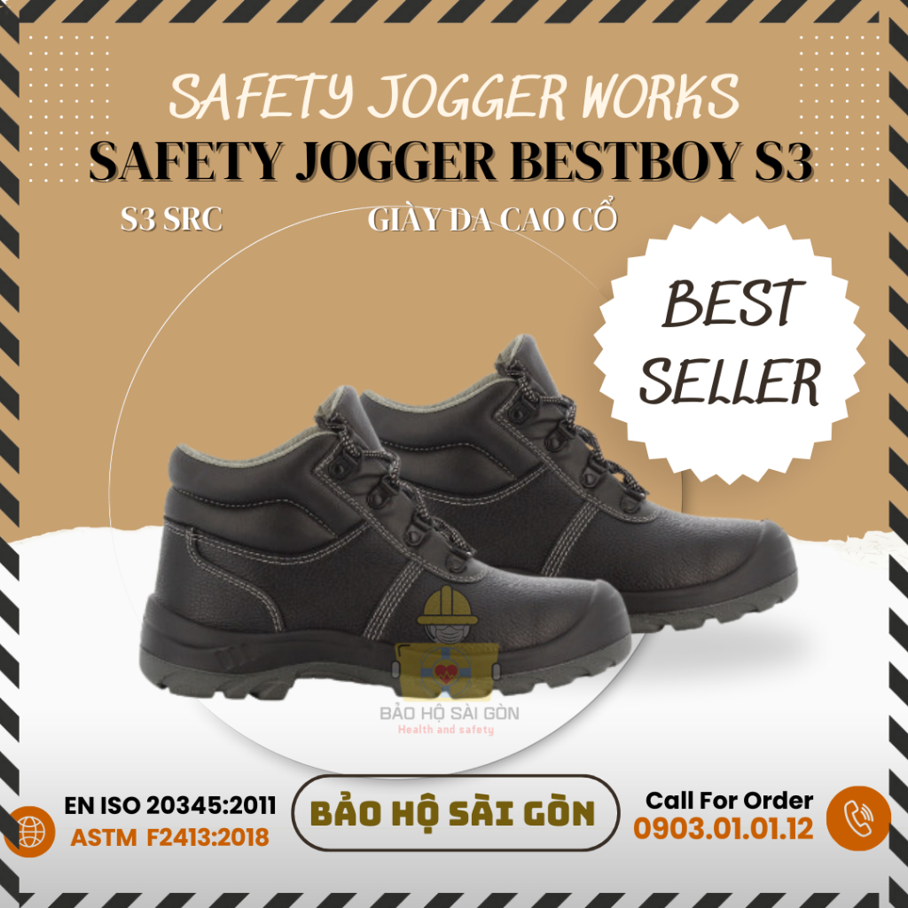 Giày Bảo Hộ Công Trường Cổ Cao Safety Jogger Bestboy S3, Bốt Bảo Hộ Safety Jogger chính hãng