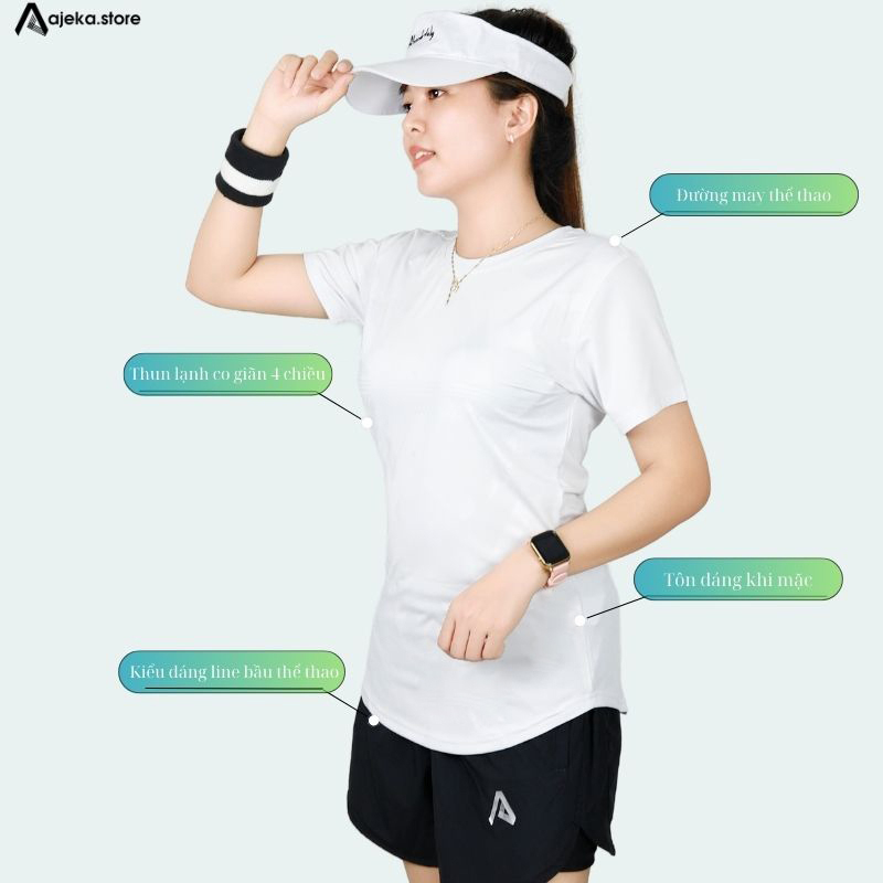 Áo thun thể thao nữ tập gym yoga A JeKa J07 vạt bầu phối lưới thoáng mát co giãn 4 chiều