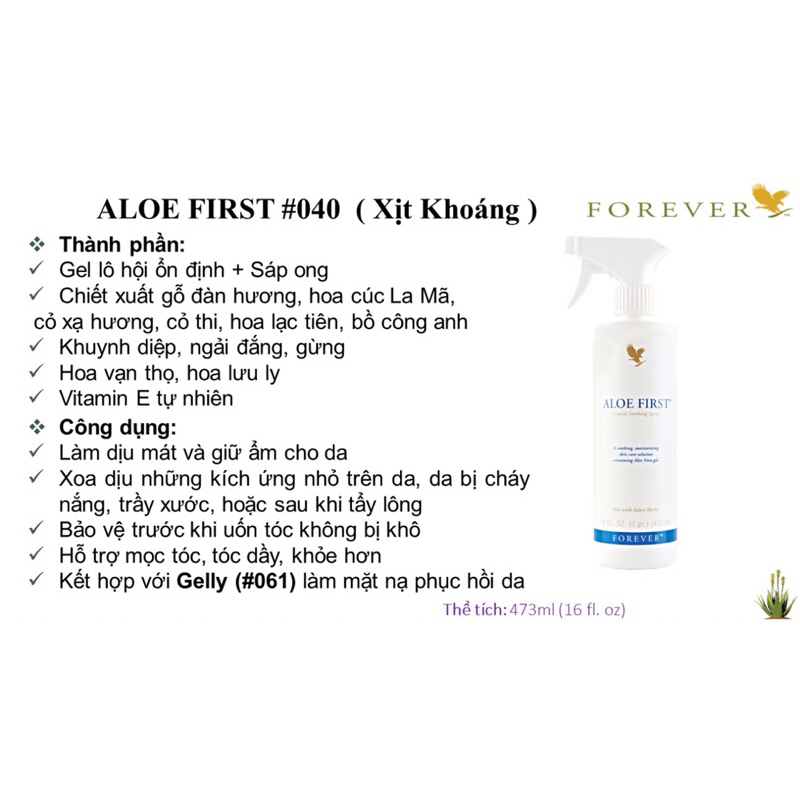 Xịt Khoáng Làm Dịu Da Aloe Firts | Xịt khoáng 040flp Lô Hội