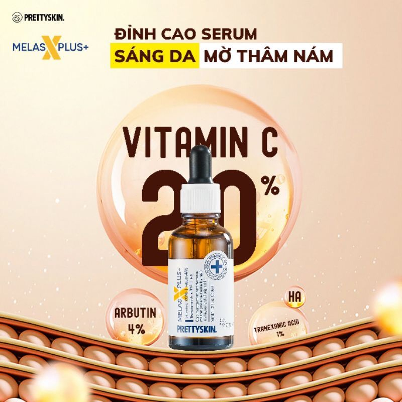 Serum PrettySkin Melas X Plus + Tinh chất dưỡng trắng da mờ thâm giảm nám dung tích 30ml