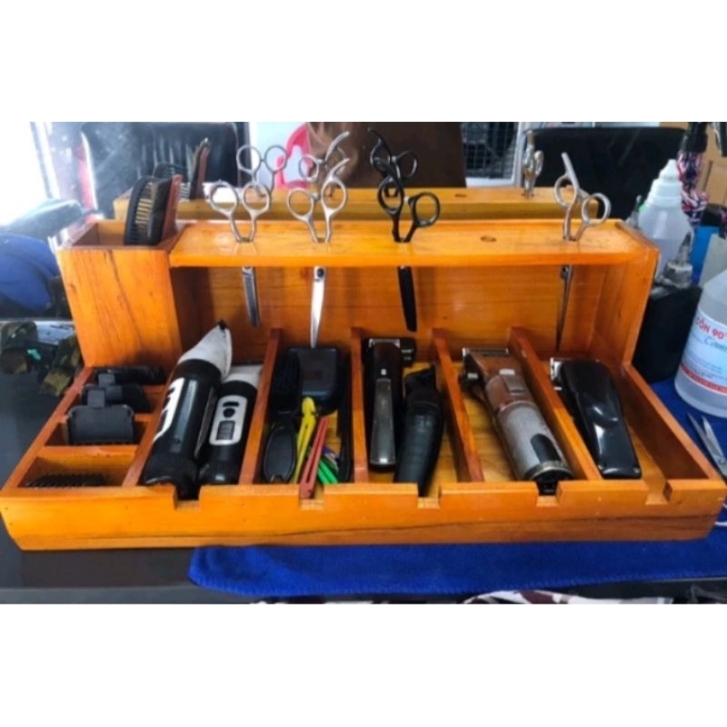 Khay gỗ đựng tông đơ loại xịn màu vàng