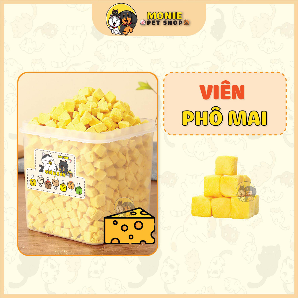 Viên sấy cho mèo ăn thử, viên gà, vịt, lòng đỏ, gan, cá hồi, bò, phô mai, rau củ, catnip 20g