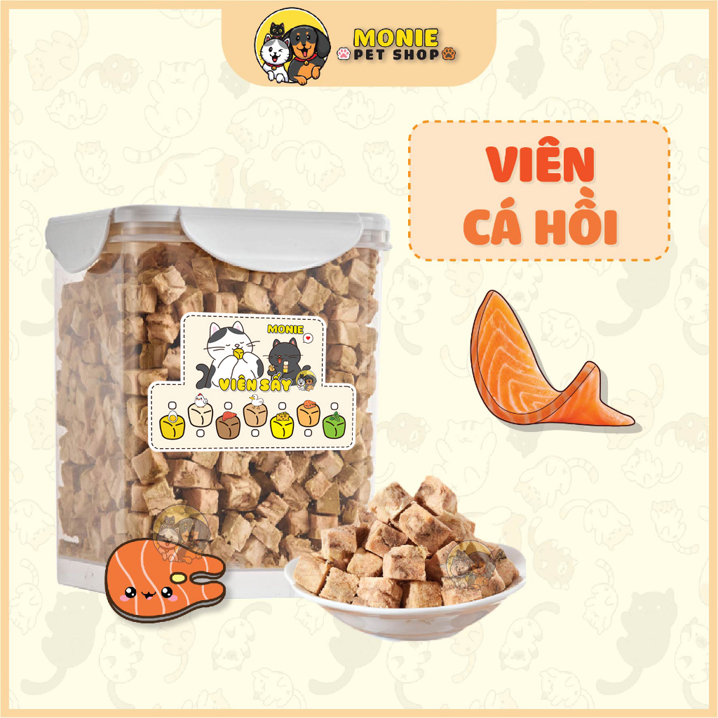 Viên sấy cho mèo ăn thử, viên gà, vịt, lòng đỏ, gan, cá hồi, bò, phô mai, rau củ, catnip 20g