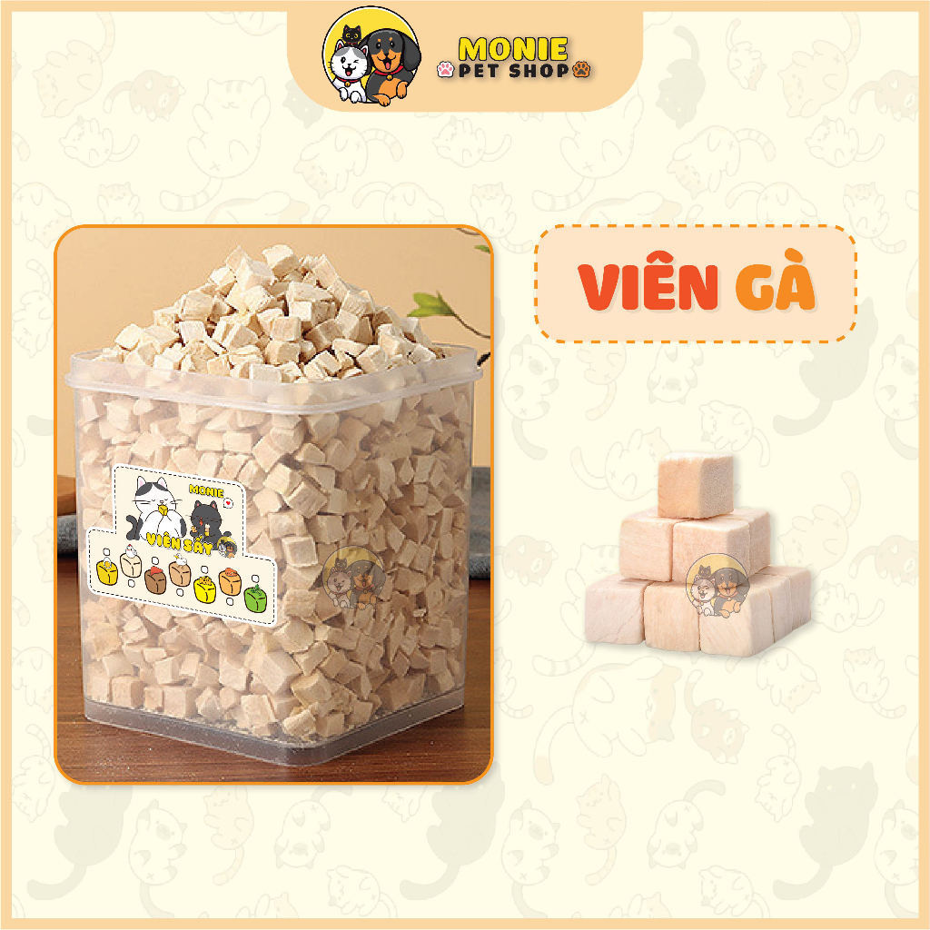 Viên sấy cho mèo ăn thử, viên gà, vịt, lòng đỏ, gan, cá hồi, bò, phô mai, rau củ, catnip 20g