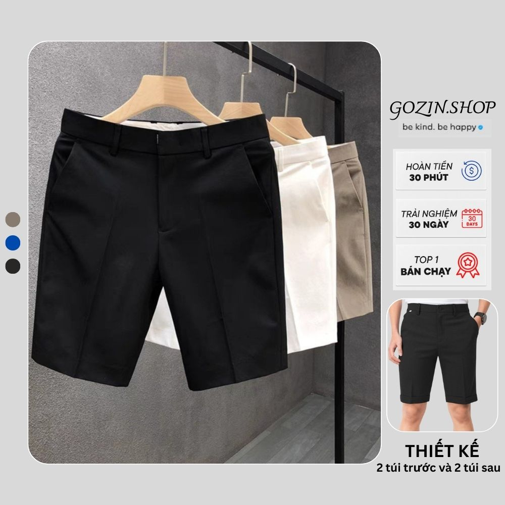 Quần short nam GOZIN.SHOP quần sọt tây âu đùi ngắn nam cao cấp chất xịn mầu đen kem than form đẹp bigsize