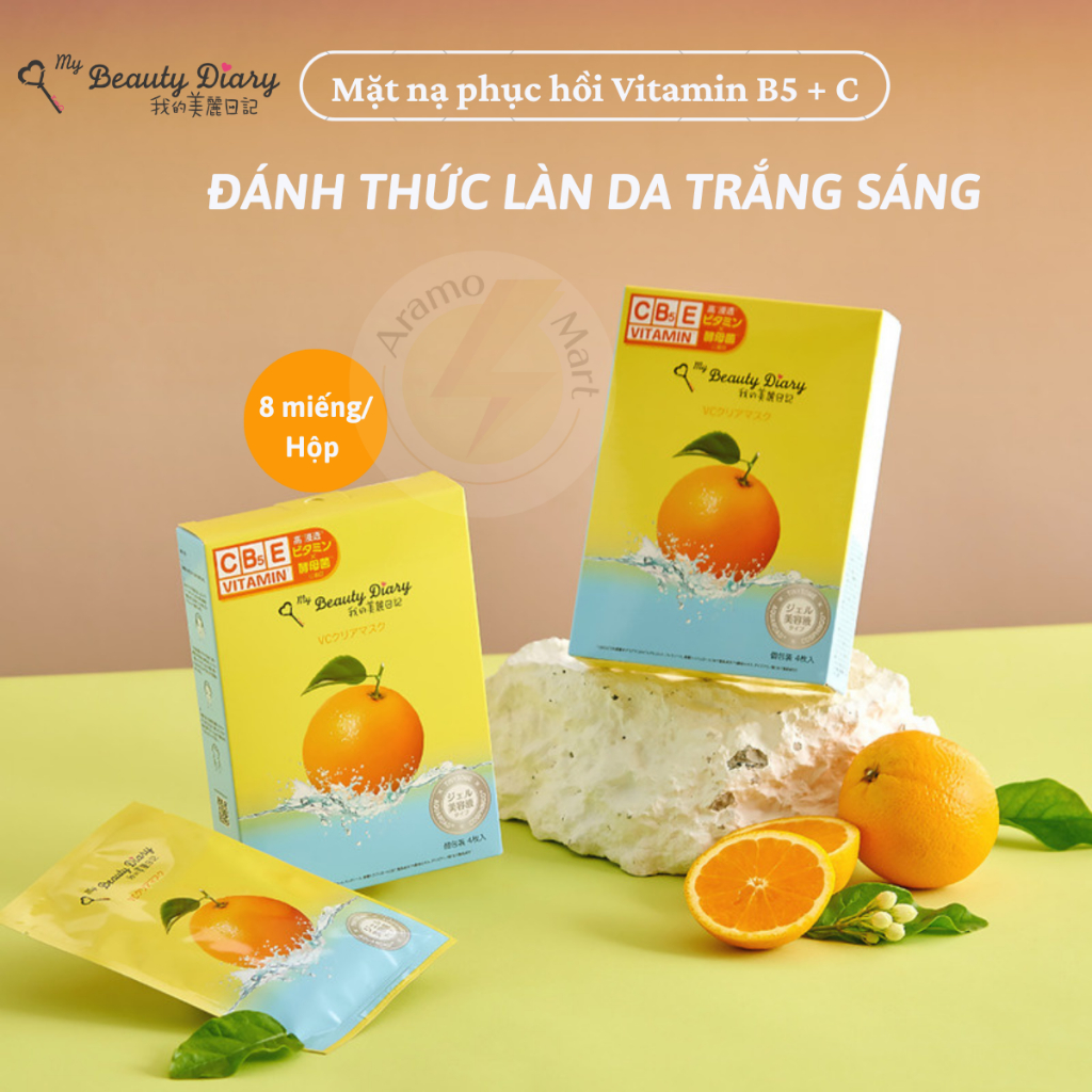 Mặt nạ  chăm sóc phục hồi da Vitamin B5+C My Beauty Diary phiên bản Đài Loan giúp sáng da dưỡng ẩm mùa hè hộp 8 miếng