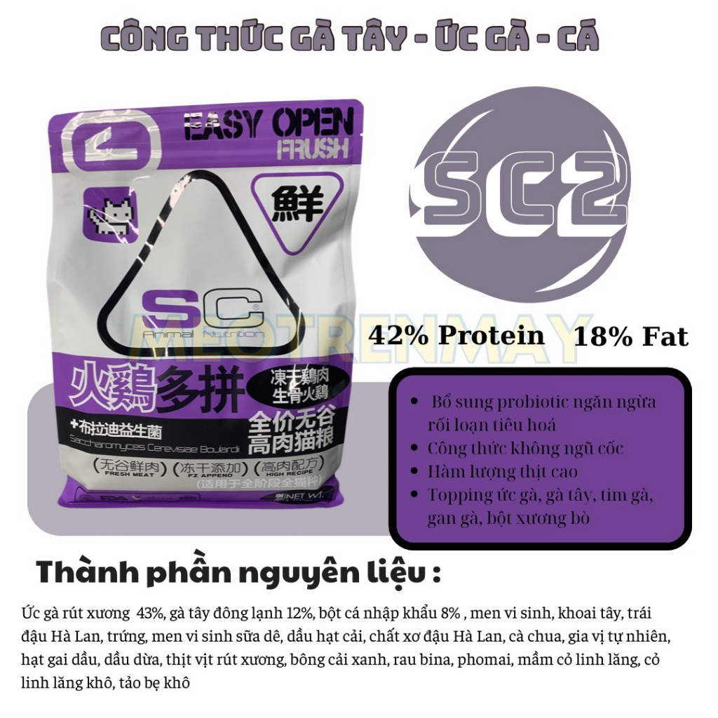 Hạt thức ăn cho mèo SC Grainfree 39% và 42% protein, topping chà bông và thịt viên dành cho mèo mọi lứa tuổi