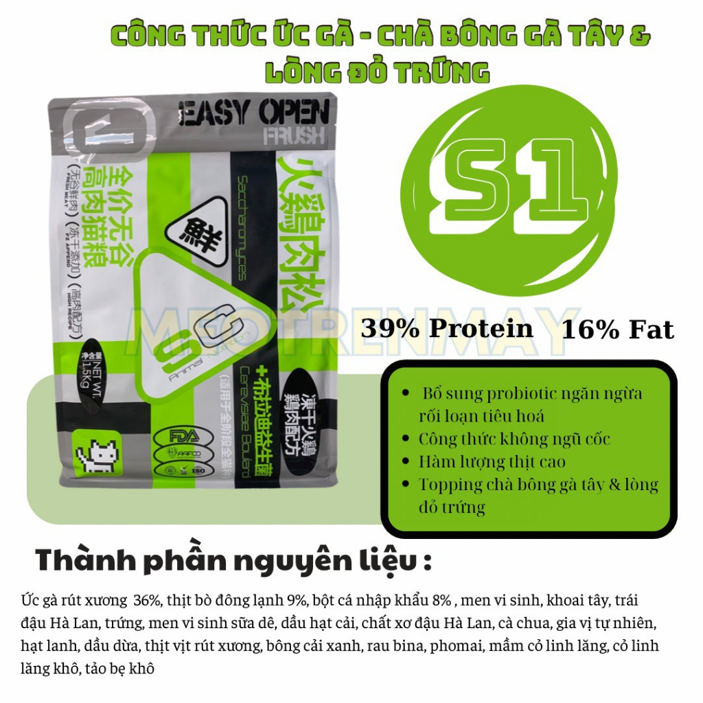 Hạt thức ăn cho mèo SC Grainfree 39% và 42% protein, topping chà bông và thịt viên dành cho mèo mọi lứa tuổi