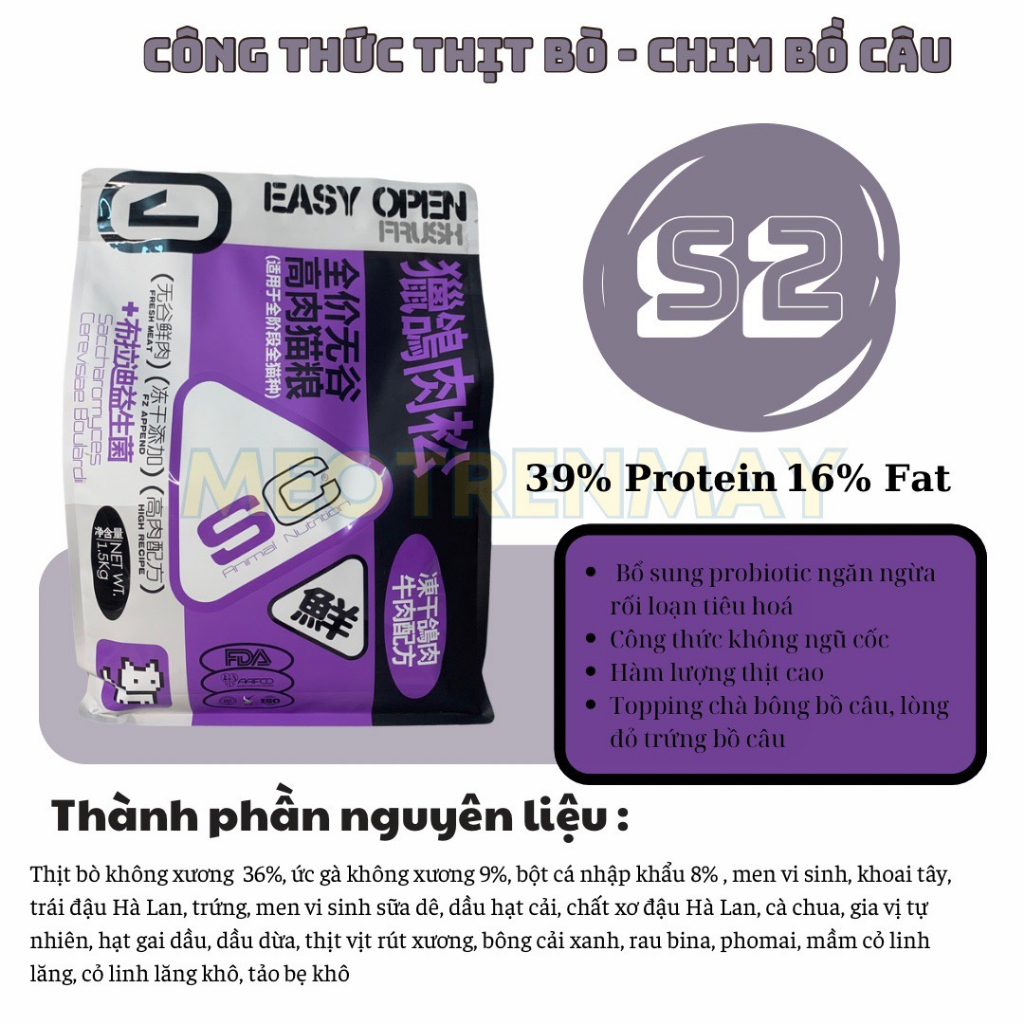 Hạt thức ăn cho mèo SC Grainfree 39% và 42% protein, topping chà bông và thịt viên dành cho mèo mọi lứa tuổi