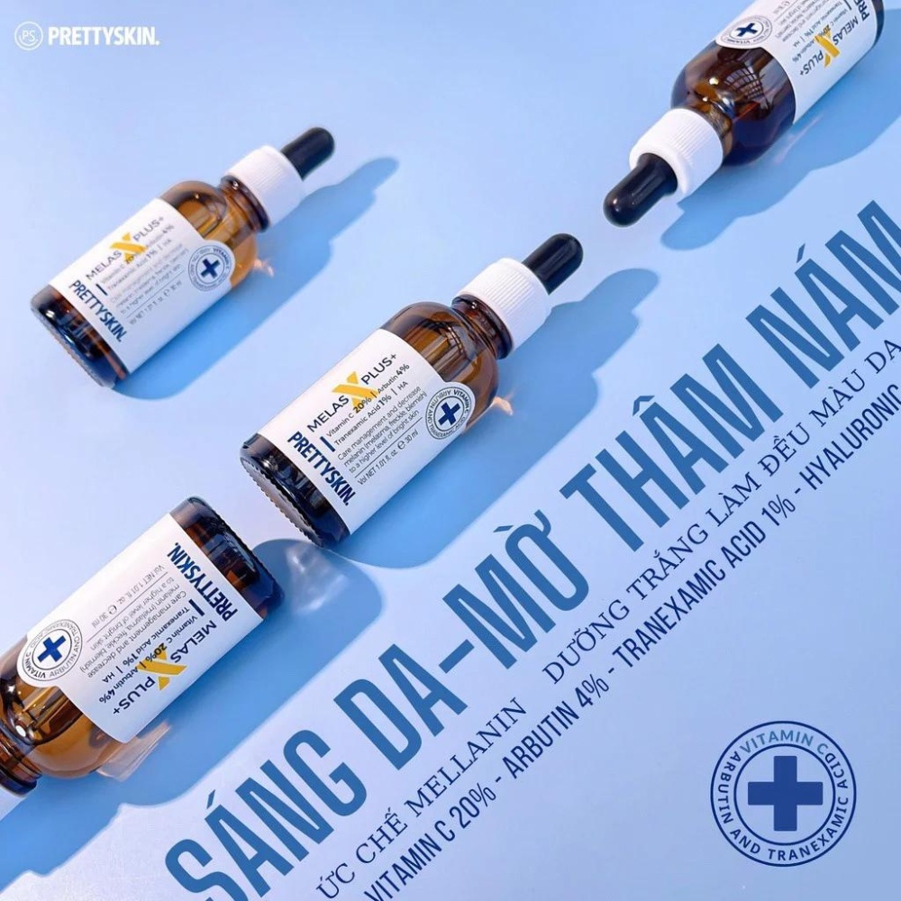 Serum PrettySkin Melas X Plus + Tinh chất dưỡng trắng da mờ thâm giảm nám dung tích 30ml
