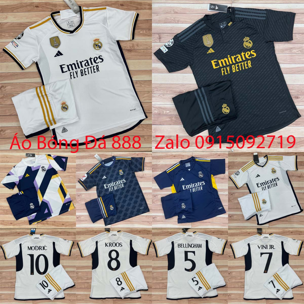 Bộ Quần Áo Bóng Đá CLB Real Madrid, Áo Đá Banh Real 23/24 - Chuẩn Mẫu Thi Đấu - Vải Polyester Gai Thái Cao Cấp